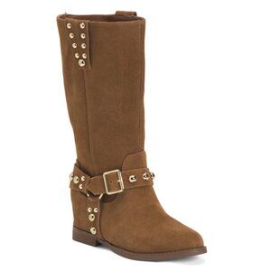 JESSICA SIMPSON Tan Suede Milly Studded Harness Boots